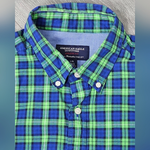 American Eagle Men’s Athletic Fit Plaid Button-Down Shirt – Size Large - Picture 6 of 10